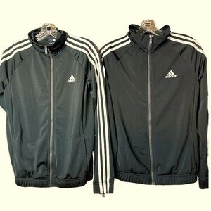 2 Adidas Track Jackets Black with 3 stripes. Size Small
